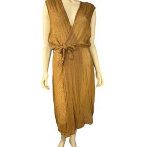 Rhea Knit Wrap Dress Vest OS Gold Metallic Sleeveless V-Neck Sheer Cover Up